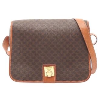 Celine Pre-owned Cross Body Bags, female, Brown, Size: ONE SIZE Pre-owned Macadam Coated Canvas Leather Shoulder Bag