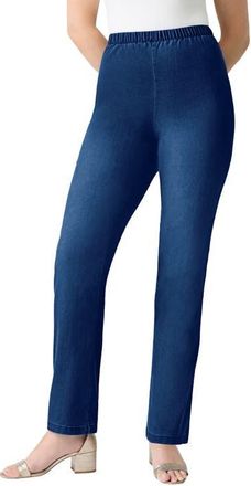Roaman's Plus Size Comfort Stretch Straight Leg Jean in Dark Wash Sanded at Nordstrom, Size 30