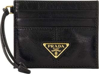 Prada Wallets & Cardholders, female, Black, Size: ONE SIZE Leather Card Holder