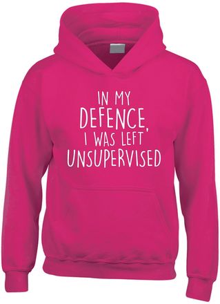 Edward Sinclair | MEDIUM | In My Defence, I Was Left Unsupervised | Fuchsia Hoodie | in White Print