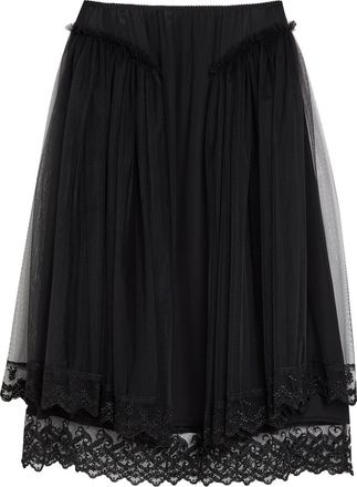 Simone Rocha Simone Rocha Lace-trimmed Satin-crepe Midi Skirt - Black - 12 (UK12 / M)