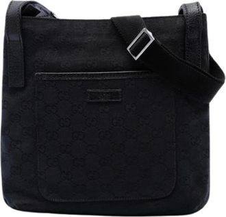 Gucci Pre-owned Canvas Crossbody Bag - Dames - Vintage Schoudertas - Zwart - ONE Size - Leer - Vintage