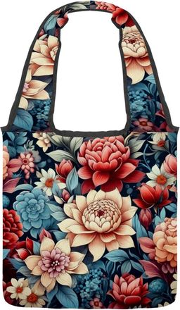 Generic Art Vintage Flowers Reversible Canvas Shoulder Tote - Double-Sided Print, 12oz Cotton, 27cm Drop, Fold-Flat Bag for Travel, Shopping, Street Outings