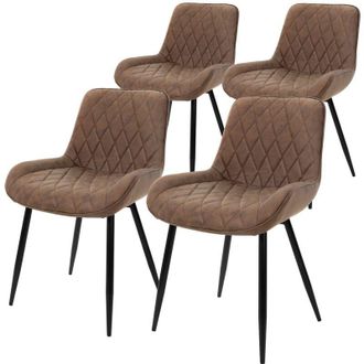 ML Design Ml-design - Set di 4 Sedie per Sala da Pranzo Marrone con Schienale Sedia per Cucina con Rivestimento in Ecopelle Imbottita Gambe in Metallo Sedia