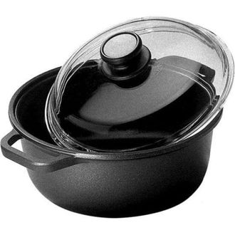 Risoli Pentola in Ghisa Risoli con Coperchio e Manici, Diametro 24cm, Colore Nero Plus