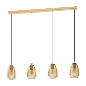 Loops Pendant Light Colour Brushed Brass Shade Amber Glass Vaporized Bulb E27 4x40W in Clear