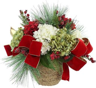 Creative Displays Inc. Hydrangea & Red Berry Holiday Floral With Festive Bows