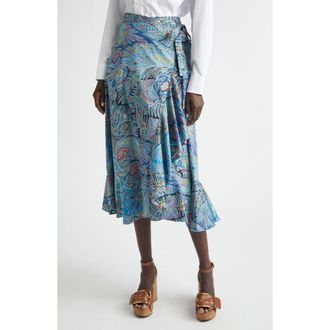 Etro Paisley Print Wrap Skirt in Print On Blue Base at Nordstrom, Size 10 Us