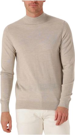 Profuomo Truien & Vesten, Heren, Beige, L, Wol, Beige Mock Neck Merino Pullover Sweater