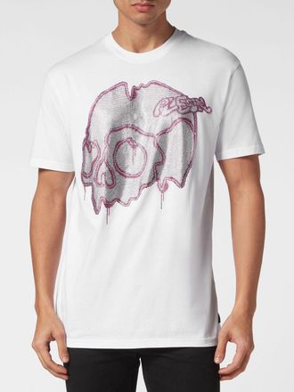 Philipp Plein T-shirt in cotone con logo Skull di strass e scollo a girocollo