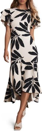 Mint Velvet Neutral Palm Print Midi Dress at Nordstrom, Size 8