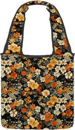 Generic Vintage Colorful Florals Reversible Canvas Shoulder Tote - Double-Sided Print, 12oz Cotton, 27cm Drop, Fold-Flat Bag for Travel, Shopping, Street Outi