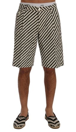 Dolce & Gabbana Mens Diagonal Striped Shorts Summer Resort - Ivory Cotton - Size EU 44 (Mens)