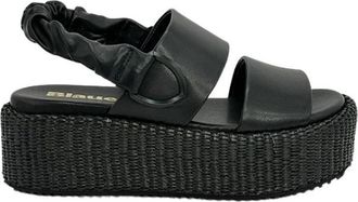 Blauer Zwarte Opal Sandaal met Elastische Hiel - Dames - Sleehakken - Zwart - 37 EU - Schoenen
