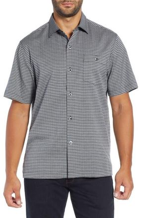 Tommy Bahama Check in the Tropics Silk & Cotton Camp Shirt in Black at Nordstrom, Size X-Large