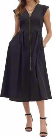 Entro Thalia V-Neck Zip-Front Midi Dress In Black