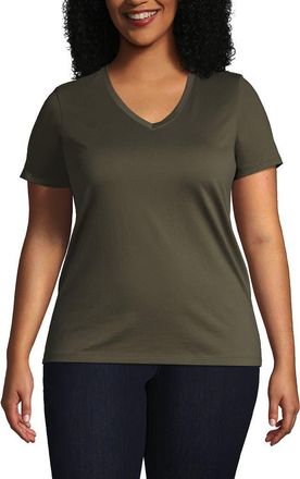 Lands End Supima Cotton V-neck T-Shirt in Forest Moss at Nordstrom, Size 1X
