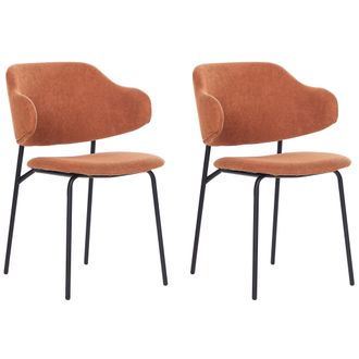 Beliani Beliani - Conjunto De 2 Sillas De Comedor Naranja Negro Poli&eacute;ster Sin Reposabrazos Kenai