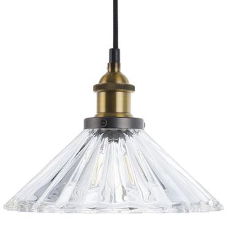 Beliani L&aacute;mpara Colgante De Vidrio Transparente 96 Cm Acento De Lat&oacute;n Pantalla Retro Moldeada Colorado