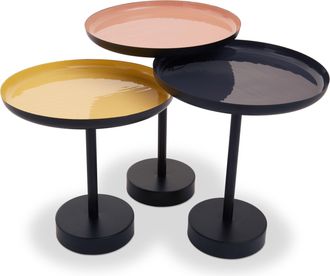 Premier Housewares Versatile Set Of Three Gold And Black Tray Tables, Elegant Sitting Room Table, Durable Statement Side Table