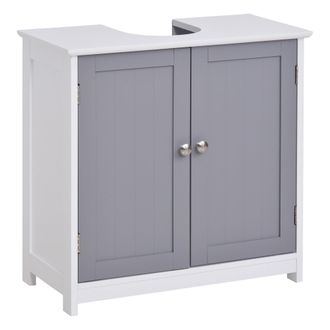 HOMCOM Under-Sink Storage Cabinet with Adjustable Shelf Bathroom Cabinet Space Saver Organizer Floor Cabinet White and Grey 2 Doors | TJ Hughes