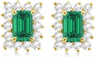 Allurez Emerald-Cut Emerald & Diamond Stud Earrings 14k Yellow Gold (1.80ctw)