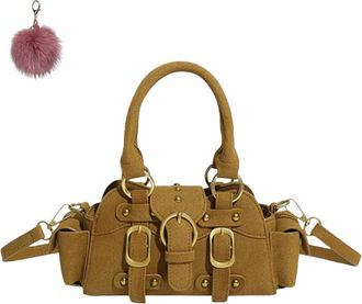 Generic Womens PU Studded Crossbody, Vintage-Inspired Top Handle Small Handbag, Fall Chic Belt Buckle Design Shoulder Purse