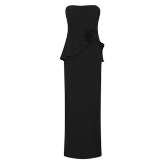 Rotate Lange Bloemen Jurk Zonder Bandjes - Dames - Avondkleed - Zwart - M - Polyester - Kleedjes