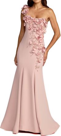 Mac Duggal Crepe One Shoulder Floral Embellished Mermaid Evening Gown in Mauve at Nordstrom, Size 10
