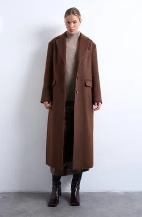Topshop Single Breasted Longline Coat in Brown at Nordstrom Rack, Size Large