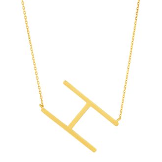 MAX + STONE Solid 10K Yellow or White Gold Initial Pendant Necklace 16-18 inch Cable Chain