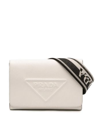 Prada 2013-2025 Saffiano Triangle Embossed Logo Flap crossbody bag - White