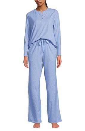 Lands End Knit 2 Piece Pajama Set - Long Sleeve Top and Pants in Light Sea Blue Tiny Floral at Nordstrom, Size Xx-Small P