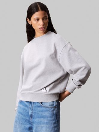 Calvin Klein Jeans Sweatshirt CALVIN KLEIN JEANS A- LS BADGE LOGO TERRY CREW NK, Damen, Gr. XXL (46), grau (heroic grau heather), Sweatware, Obermaterial: 100% Baumwolle