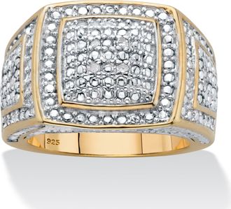 Palm Beach Jewelry 1/10 Cttw Mens Round Diamond 18k Gold-Plated Silver Grid Ring