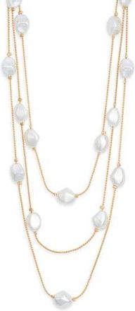 Nordstrom Rack Faux Pearl Three-Row Necklace in White- Gold at Nordstrom Rack