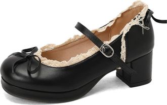 Generic Womens Mary Jane Pumps with Chunky Heel Sweet Style Shoes for Lolita,Black,6.5 UK