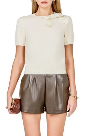 endless rose Bow Detail Short Sleeve Sweater in Cream at Nordstrom, Size X-Small