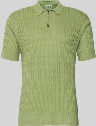 FTC Slim Fit Kurzarm Pullover mit Kaschmir-Anteil in Strick-Optik in Gruen, Gr&ouml;&szlig;e 48