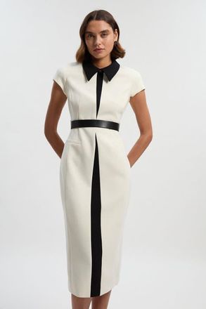Karen Millen Contrast Collar Tailored Midi Dress in Ivory at Nordstrom, Size 6