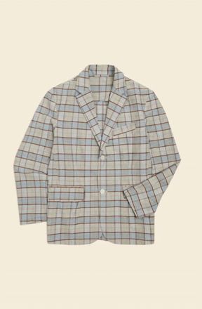 Original Madras Trading Company Mens Two Button Summer Jacket In Tan/blue Check