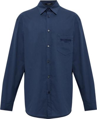 Balmain Paris Logo Shirt - Heren - Zakelijke Overhemden - Blauw - 3XL - Katoen - Overhemden