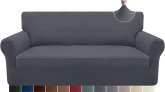OEM Funda El&aacute;stica Supersuave Para Sof&aacute; De 3 Plazas En Spandex Para Perros O Mascotas, Protector De Muebles Con Borde El&aacute;stico (3 Plazas, Gris)