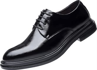 Generic Dress Shoes for Men Lace Up Round Toe Plaid Derby Shoes PU Leather Low Top Anti-Slip Slip Resistant Rubber Sole Party(6.5 UK) Black