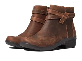 Clarks Angie Spice Boots Womens Dark Tan Leather Round Toe Bootie LION192