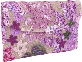 Generic Floral Embroidery Sequin Evening Clutch Bag Straw Bag Handbag for Women(Purple1) (Purple)