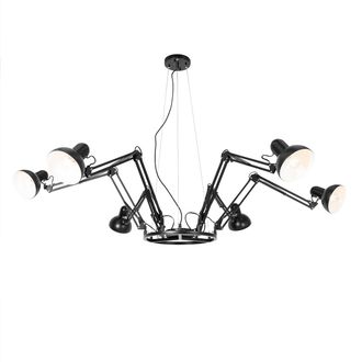 QAZQA Industrial L&aacute;mpara Colgante Industrial Negra 6 Luces Regulables - Hobby Spinne Acero Redonda Adecuado Para Led Max. 6 X 60 Watt - Qazqa