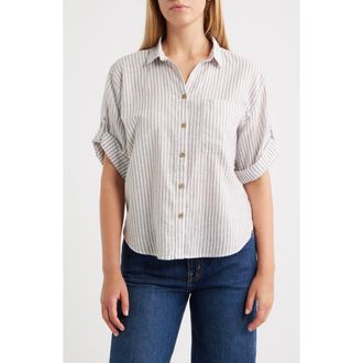 Beach Lunch Lounge Mason Short Sleeve Stripe Button-Up Shirt in Argan Oil at Nordstrom, Size Large