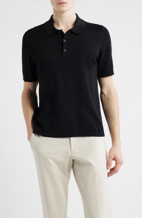Open Edit Solid Cotton Blend Polo Sweater in Black at Nordstrom, Size X-Small