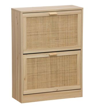 Home Heavenly Home Heavenly - Zapatero 2 Puertas De Rat&aacute;n Camile, Apto Para Hasta 12 Pares De Zapatos, 82x60x24 Cm. Color: Pino - Rat&aacute;n